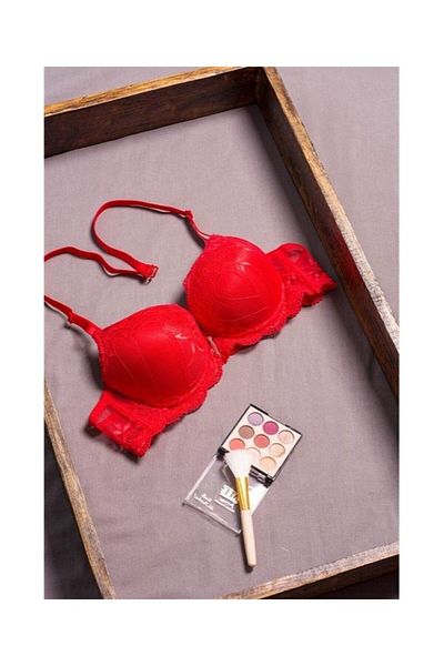 Belvü Luxury Laced Lace Bra - Double Padded and Underwire (Pink Red)
