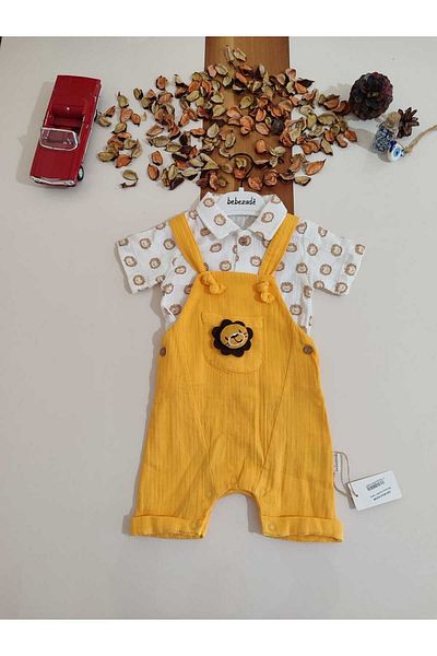 Bebezade Muslin Lion Figured Shirt Summer Salopet Set for Baby Boy - Set of 2