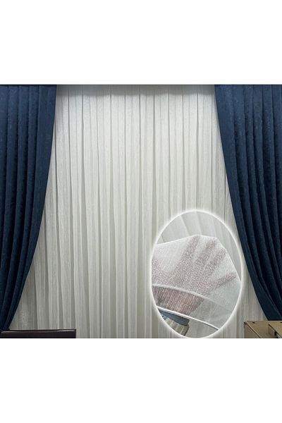FİENS Short Slub Linen Tulle Curtain Don't Want Ironing 1e 2layer Pleated