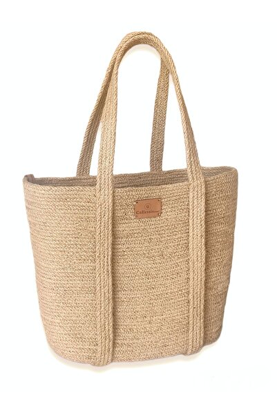 CollessiaHome حقيبة من قش الجوت العضوي بنسبة 100% - مصنوعة يدويًا وحقيبة حبل