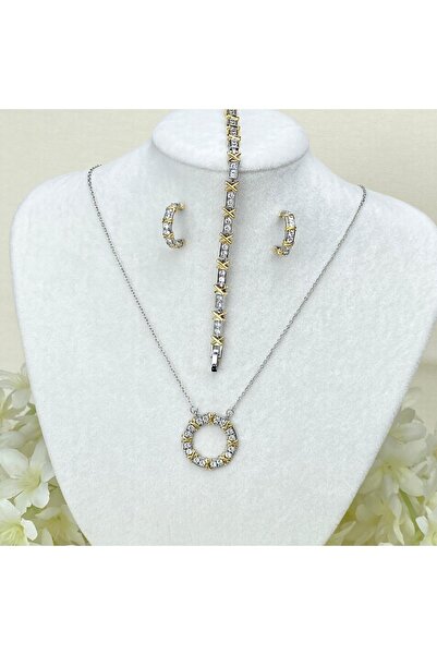 Kyver Çelik Xoxo Takı Seti Tiffany Model Küpe Kolye Bileklik Set 316 L Paslan...