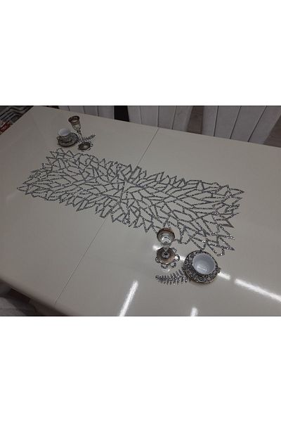 SEHARA 100x33cm Aleer de masă din piele artificială cu sclipici - 2 foi, 2 cadou cu motive de flori