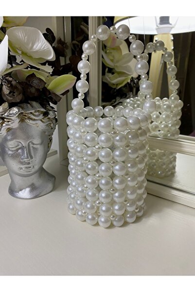 İnci beyaz silindir çanta