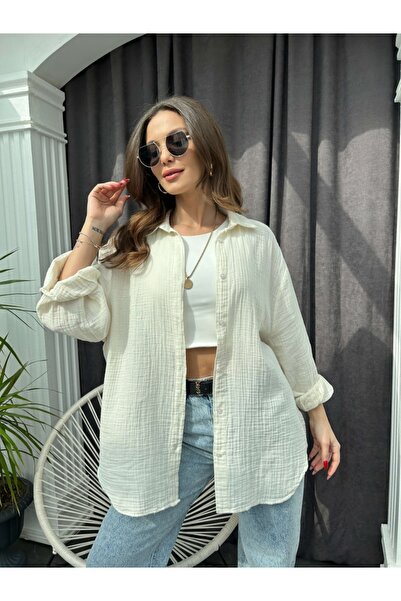 Elif Özbey Butik Oversize Ecru mušelínová košile