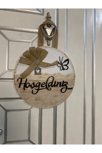 HOBİ55 Ahşap Kapı Süsü Ve Evimize Hoşgeldiniz Tahta Desenli Kapı Önü Paspası