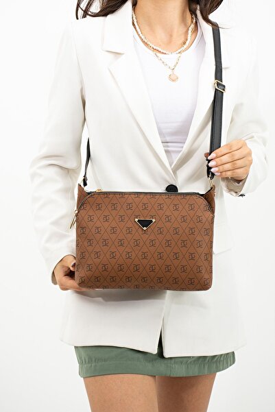 mugalas Tan Black zdobený vzor - tříkomorová taška přes rameno přes rameno