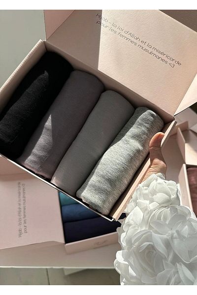 hijabchi 4-Piece Premium Combed Cotton Shawl Set - Jersey Shawl Lycra Hijab (BLACK-SMOKE-GREY-LIGHT GRAY)