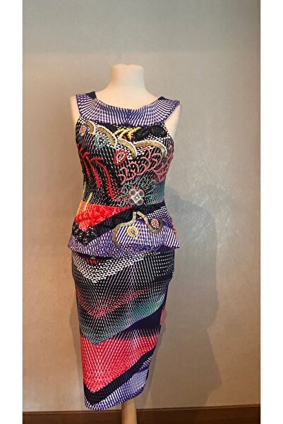 Kübra Tekin Taş Ve Boncuk Işlemeli Özel Tasarım Mor Elbise