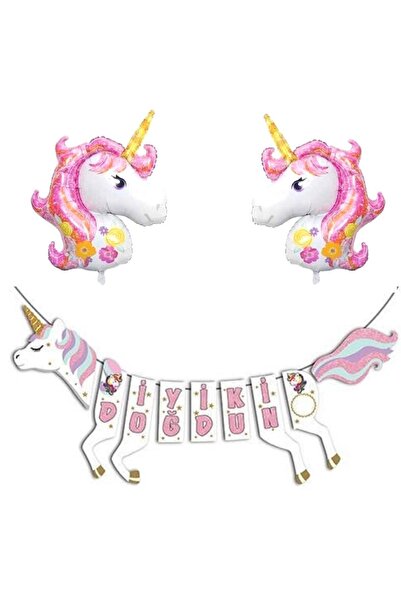 parti sürprizi Unicorn Şekilli Iyi Ki Doğdun Folyo Balon Set