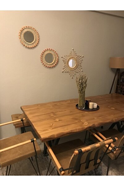 moon home design Bambu Ayna Tahta Boncuklu Set