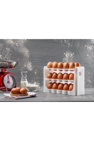 ProSam Egg Organizer 30 Compartments Egg Box 3 Layers Egg Cup Refrigerator Organizer Storage Container