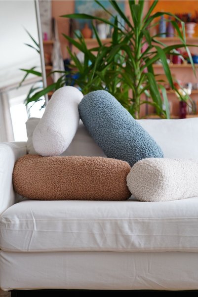 sevaradekor Teddy Cylinder Pillow Boucle Cylinder Throw Husa de pernă albă cu umplutură interioară