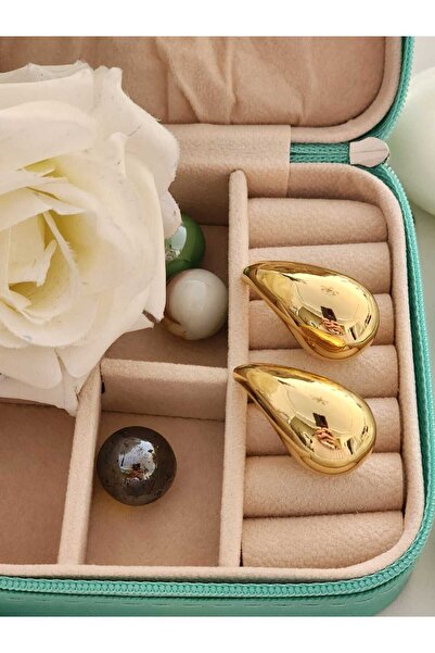 Aylish Bijuteri أقراط من الفولاذ على شكل قطرة ماء ذهبية