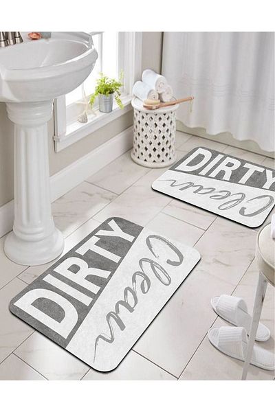 PINKIE HOME Digital Printed Non-Slip Base Dirty/clean Gray Bath Mat Double Toilet Set (40x60) (60x100)-p7