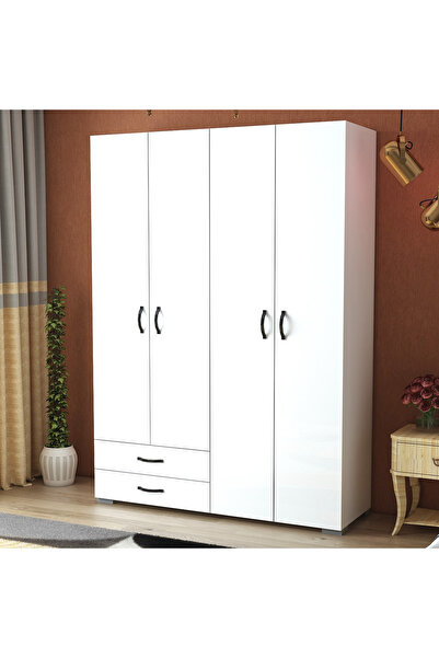 Eco Room Heybeli 4 Kapak 2 Çekmece Gardırop - Beyaz - 120 cm