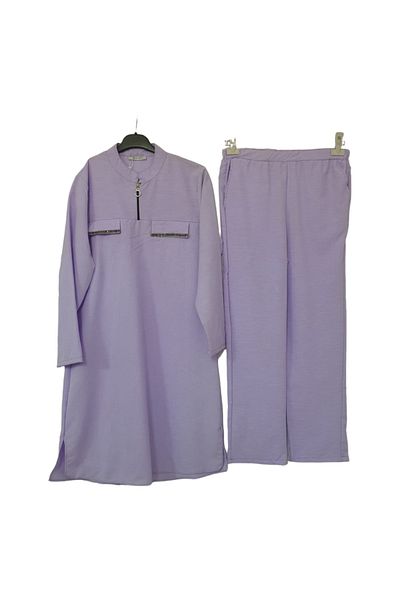 GGMM Judge Collar Zippered Tunic and Patterned Trousers Set
