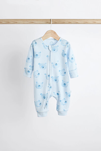 Next Baby % 100 Organik Pamuklu Mavi Ayı Desenli Ayaksız 3'lü Uyku Tulumu ALY01347