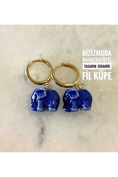 bizizmoda Cam Bodrum Boncuk Gold Kaplama Küpe Murano Seramik Fil Küpe
