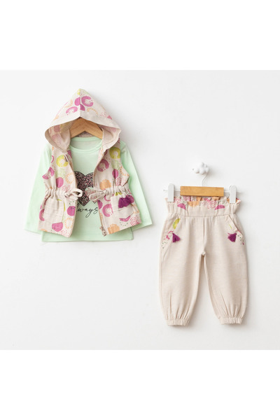 Baby Fou Pointed Linen Vest Suit Green