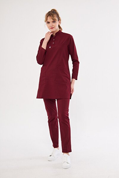 Class Üniforma Tesettür Bordo Likralı Kadın Medikal Üniforma Doktor Ve Hemşire Forması Cerrahi Takım