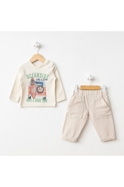 Baby Fou Red Long Sleeve Shirt Tent Print Set