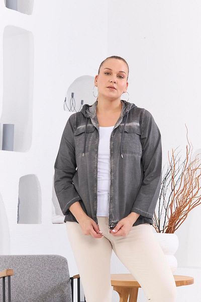 RMG Large Size Smoke Jacket - Hooded and Zipper Detailed