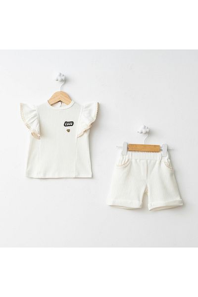 Baby Fou Ecru Girl T-Shirt Reported Combed Cotton Suit