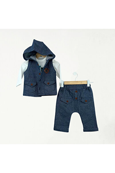 Baby Fou Herringbone Vest Suit Navy Blue