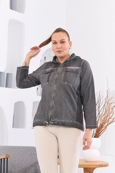 RMG Large Size Smoke Jacket - Hooded and Zipper Detailed