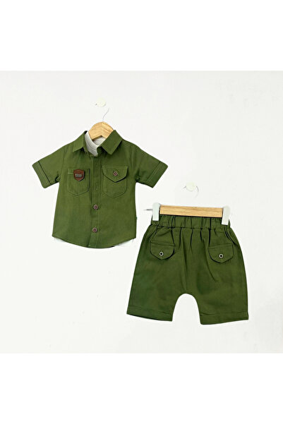 Baby Fou Thin Linen Shirt 3-Piece Set Green