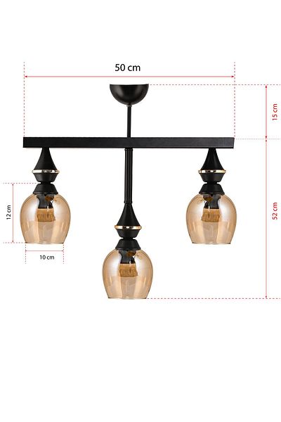 DEDE TRIPLE UFO PENDANT LIGHT CHANDELIER WITH BLACK HONEY COLOR GLASS
