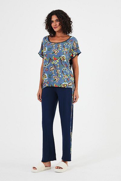 Penyelux Blue Stretchy Cotton Women's Sweatpants - Elastic Waist and Side Pattern