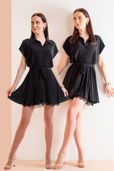 Laranor Guipure Design Shirt Collar Dress - Skirt