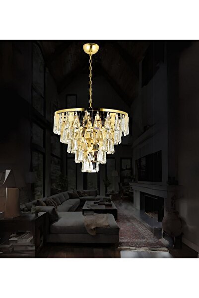 RONİSU AYDINLATMA Miray 50'Lik Salon Oturma Odası Taşlı Avize   Kristal Cam T...