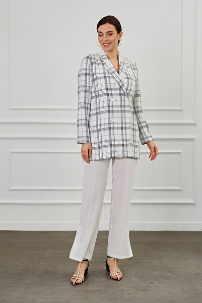 Mizalle Yan Paça Yırtmaçlı Ekru Pantolon