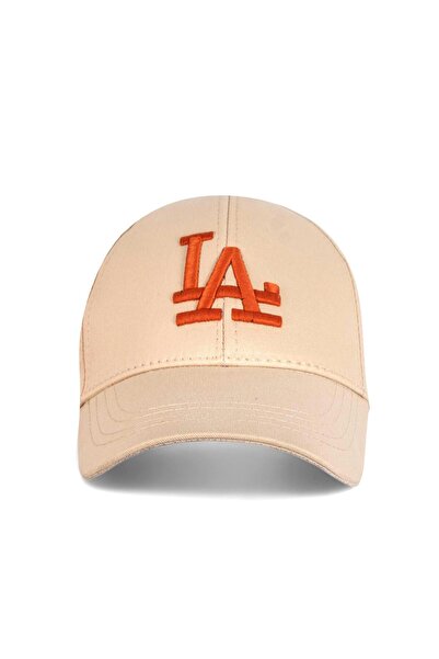 Eke Tekstil Unisex Bej Renk Kiremit Logo Beyzbol LA Şapka