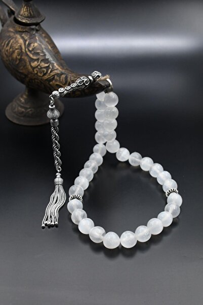 Prestige 925 Sterling Silver - 33 Natural Selenite Rosary with 10mm Globe Cut Tassel