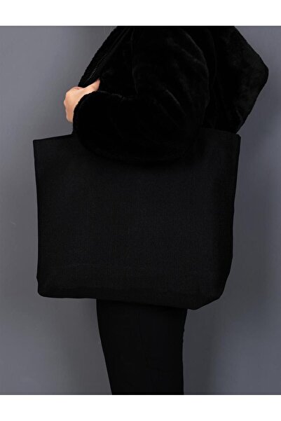 GOCCIA HOME Keten Görünümlü Körüklü Kadın Kol Ve Omuz Çantası Siyah