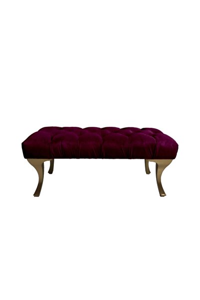 Ünüvar Konsept Puf Bench Kapitoneli Bordo - Gold Renk Ayak