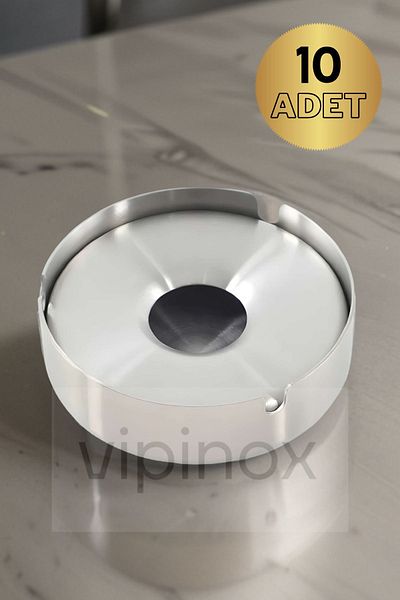 Vipinox 10 Pieces Elit Covered Stainless Steel Ash Tray Chrome Closed Ashtray 8 Cm