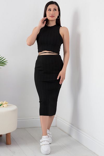 PULLIMM Tricoturi Crop Top și Fusta - Costum din două piese cu guler Halter 2737