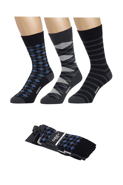 Ozzy Socks 3 ζευγάρια ανδρικές χτενισμένες βαμβακερές κάλτσες 4 εποχών χωρίς ραφές, ανθεκτικό κάλυμμα τακουνιού