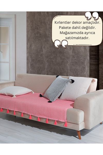 Lux Touch 115 x 200 cm Tufted Sofa Sofa Sofa Bed Armchair Cover - Coral with Lavi Pompom