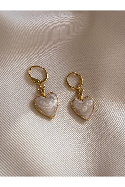 vi store vi jewelry Beyaz Sedefli Kalp Küpe