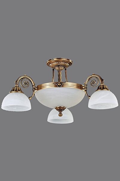 Avize çarşısı Dakar 3 Kollu Beyaz Cam Başlıklı, Eskitme Antik Renk Metal Gövde, Sarkıt Avize Bs.3087-52-03 B