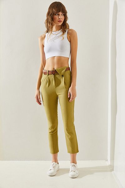 Bianco Lucci Women's V-Piece Trousers with Belt Detail - Pockets60251230