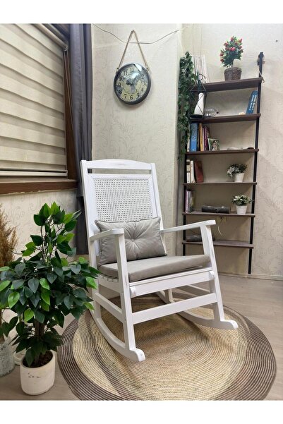 Asedia Veranda Lake Krem Minderli Hasırlı Sallanan Sandalye Hazeranlı Dinlenm...