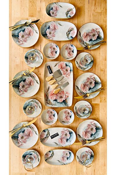 CASA DE BELLA Çiçek Desenli 66 Parça 12 Kişilik Lüks Kahvaltı Takımı