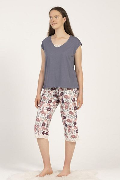 DOFİ Women's Summer Laced Pajama Set Floral Patterned Lace Detail