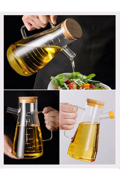 Ahlat Store Masterchef 900 ml Vacuum Borosilicate Oil Bowl with Bamboo Lid - Milk Bowl and Sauce Bowl